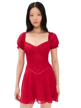 Reformation Ondine Lipstick Red Mini Dress Puff Sleeve Like New Size 8